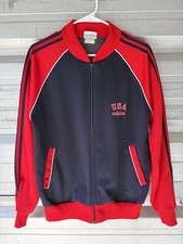 VINTAGE OLD SCHOOL MENS ADIDAS TEAM USA OLYMPICS RED WHITE BLUE TRACK JACKET M
