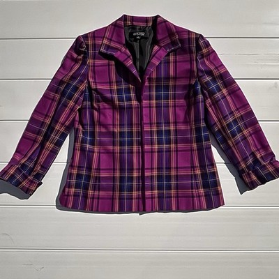 Kasper Women s 12 Purple Plaid Blazer Magenta Career Jacket Y2K Style
