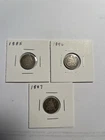 Lot of 3 Seated Liberty Silver Dimes - 1885, 1886, 1887