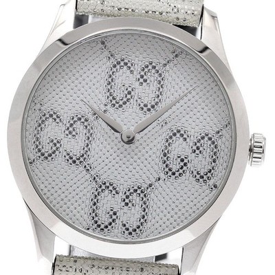 Gucci G-Timeless Herrenuhr SS Leder weißes Zifferblatt Quarz aus Japan