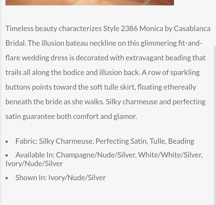 Casablanca Bridals 2386 Monica Marfil/Desnudo/Plata Talla 16 Foto 4 de 4