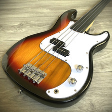 Fretless Electric Bass Guitar Full-Size Sunburst Microtonal Fretless Bass
