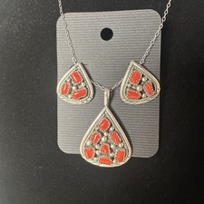 Navajo Irene Chiquito Coral Pendant & Earring Set~ Beautiful!
