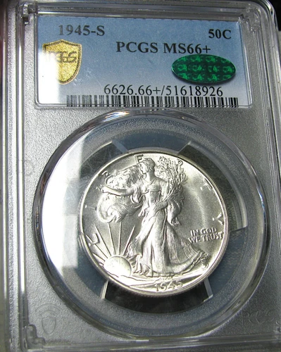 1945-S Walking Liberty Half Dollar Silver MS-66+ PCGS CAC Graded Coin ---- #691C