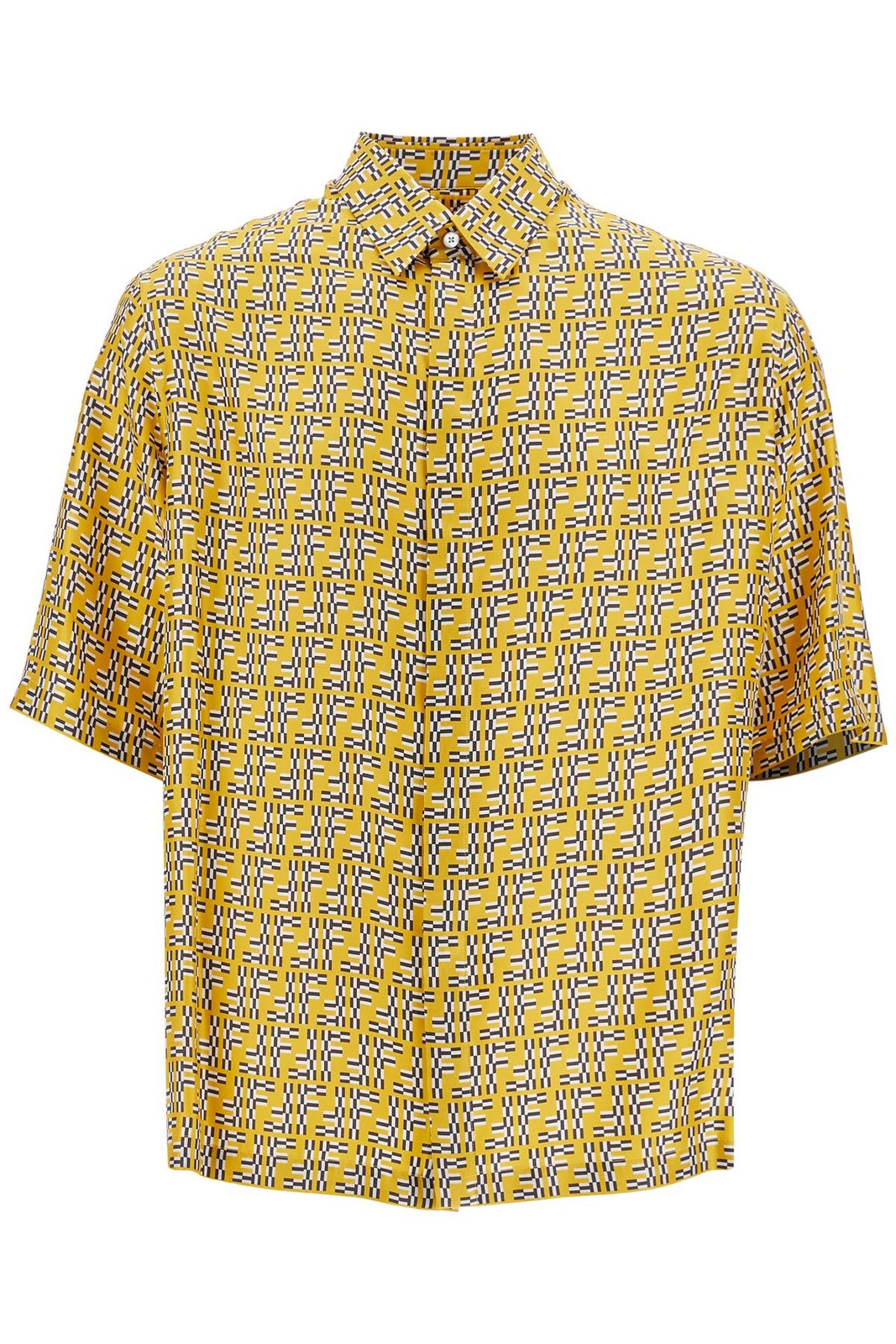 Мужская шелковая рубашка FENDI с коротким рукавом FF Labyrinth размер 42 см FS0966 - F0RY3 БЕЖЕВЫЙ 317190₽