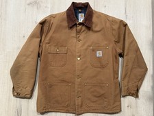 Vintage 90s USA Made Carhartt CO1 BRN Blanket Lined Canvas Chore Coat Sz Large