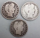 3 Coin Lot 1900 P S O Barber Silver Half Dollars 50c US Type Coins Circulated