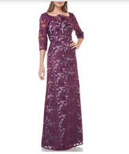 JS Collections Illusion Bateau Neck Embroidered Gown Size 10 