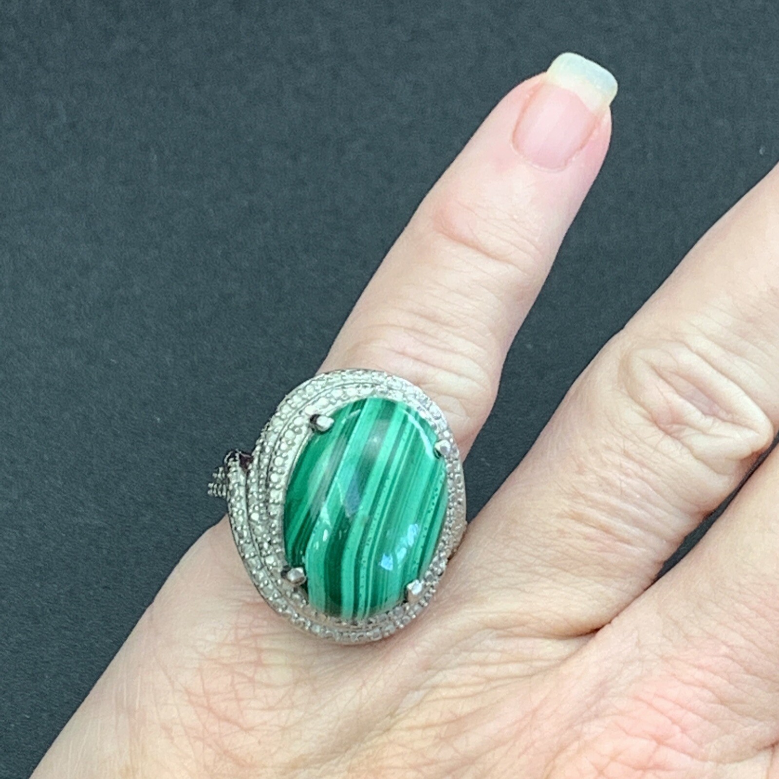 ￼large Malachite￼ Stone Cabochon￼Statement ring￼￼… - image 9