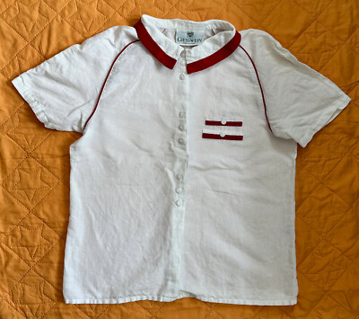 GIESSWEIN AUSTRIA Red & White Button Down 100% Cotton Sort Sleeve Shirt Sz US 8