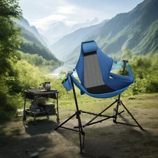 ALPHA CAMP Rocking Hammock Camping Chair Cup Holder Heavy Duty Swing Chair Blue