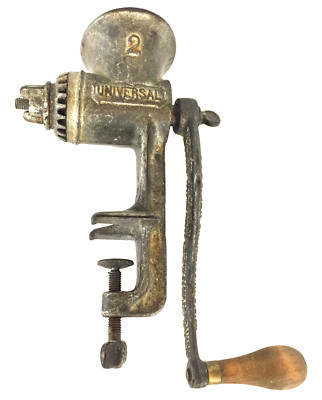 Meat Grinder LF & C New Britian Conn 2 Universal Table Clamp Wood Handle Vintage