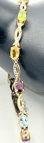 Vintage Disigner FAS Multi Gem 1 Diamond Vermeil 925 Sterling Silver Bracelet - Picture 7 of 10