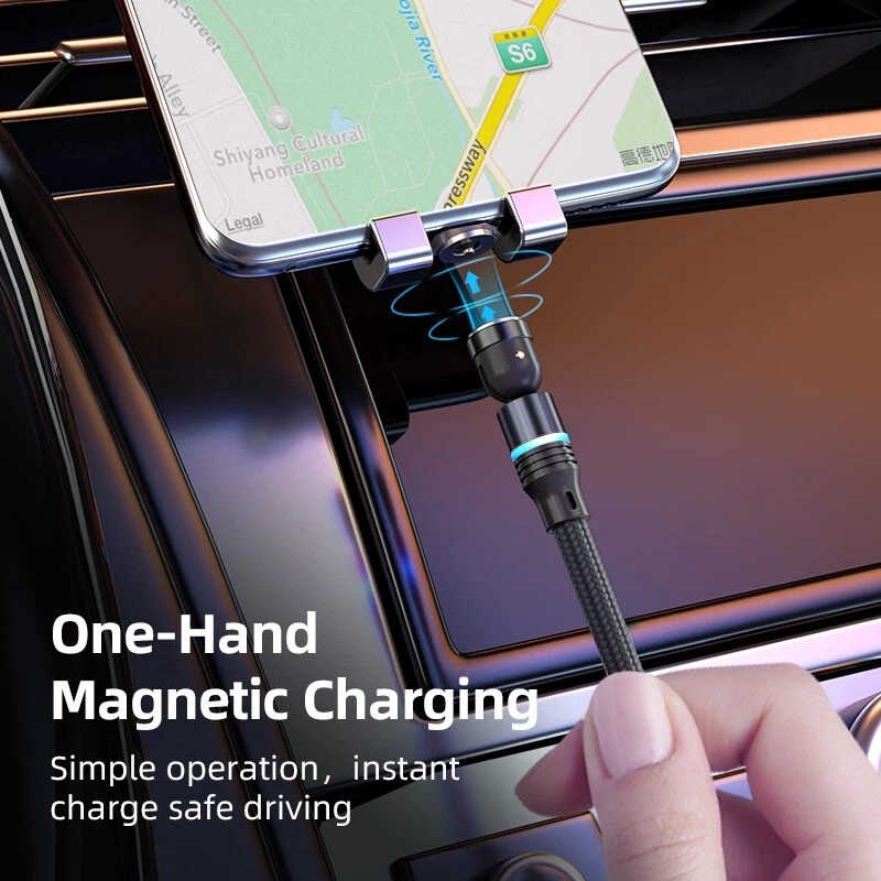 Magnetic Phone Charger Cable 360°Rotate For Micro USB/Type C/iPhone With 3 Plugs - Image 3 of 4