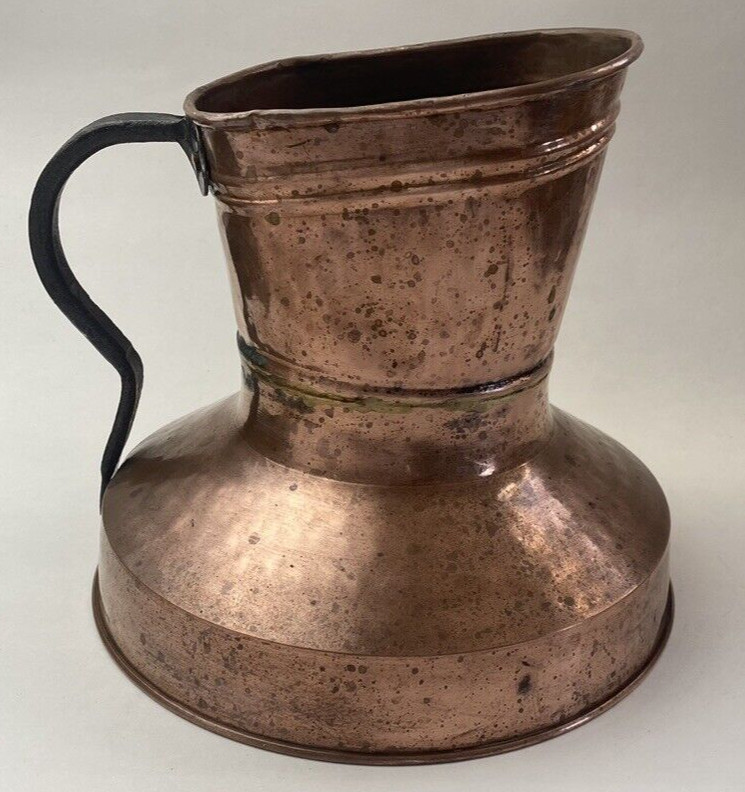 Solid Copper Pitcher Wide Belly Bottom Jug Turkey Cottagecore Flowers Plants Vtg