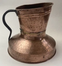 Solid Copper Pitcher Wide Belly Bottom Jug Turkey Cottagecore Flowers Plants Vtg