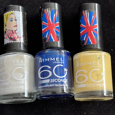 Rimmel 60 Seconds ONE COAT Nail Polish 703White, 843Midnight, 507Yellow A8