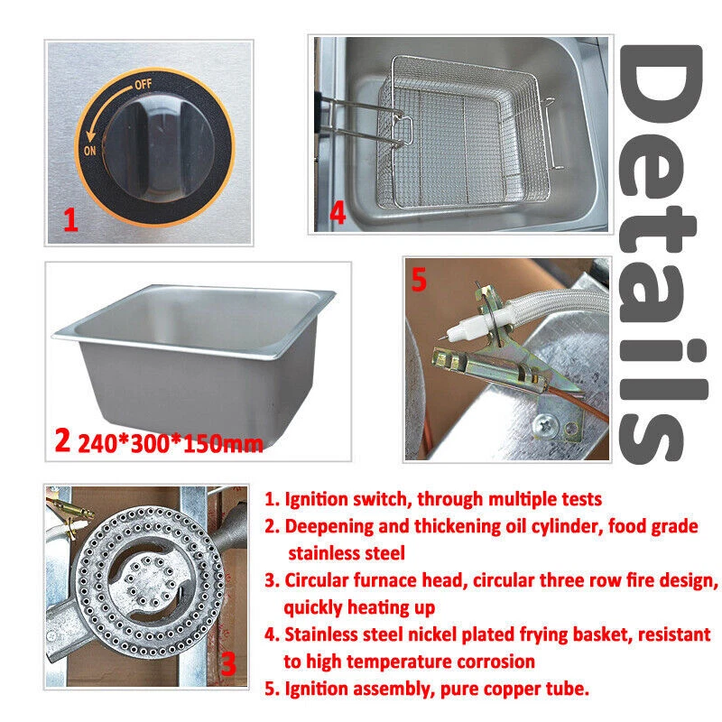 ✅ Edelstahl Catering Braten Werkzeug Gas LPG Einzel Tank Kommerziellen Friteuse - Bild 4 von 4