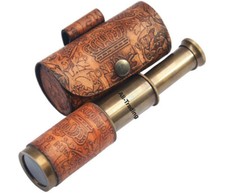 6" Dollond London Antique Brass Telescope With Leather Case