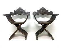 Sedia "Savonarola" (2 pz)- noce italiano - fine '800 