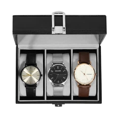 3 Slots Watch Box PU Leather Watch Case Organizer Display Case with Clear Top
