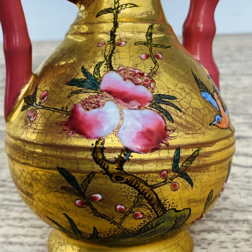 Tetera de porcelana de 7,1" antigua dinastía Song marca horno dorada familia rosa flor pájaro Foto 2 de 4