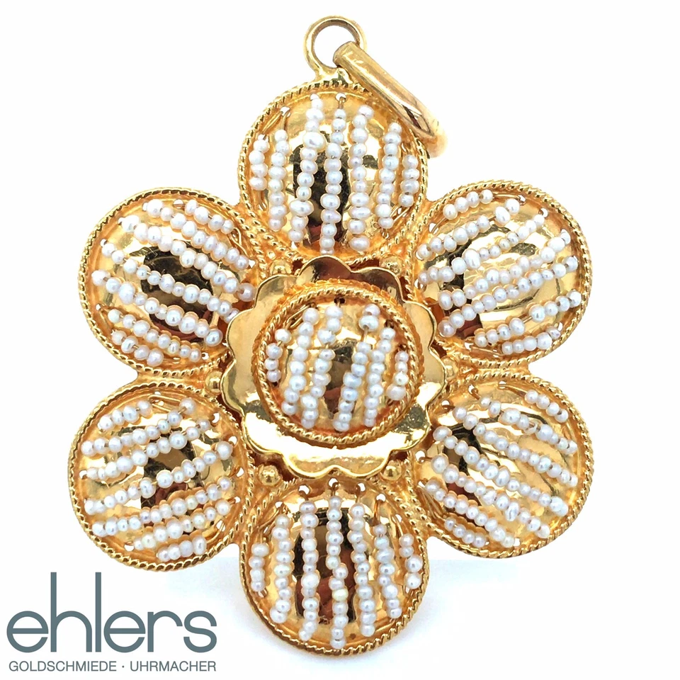 Anhänger Orientperlen KOSTBARKEIT 875er Gelbgold Orientgold Saatperlen Blüte 888 - Bild 4 von 4
