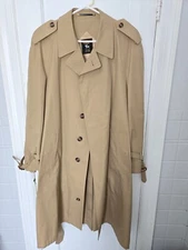 HART SCHAFFNER & MARX Vtg Mens 42L RAINCOAT Trench Coat Khaki Belted Corporate 