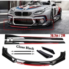 Gloss Black Strut Rod Front Bumper Lip Spoiler Splitter For E90 E92 E93 328i