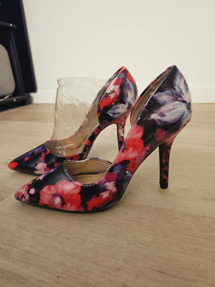 Women Fashion Stilettos Pointy Toe Evening Party Dress flower Print Pumps Sz10 - Image 3 of 4