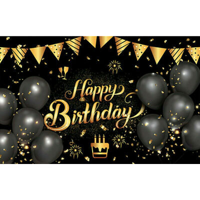 Buy Black Gold Balloon Happy Birthday Backdrop Banner Star Poster Booth Backdrop