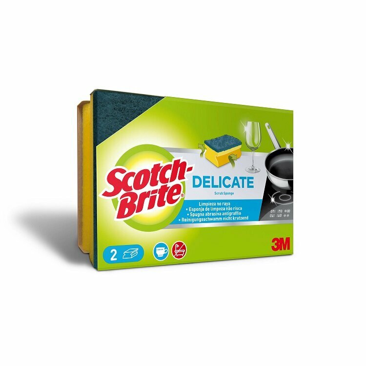 3M - ScotchBrite Delicate Scrub Sponge - 2 Sponge Pack - Non Scratch.