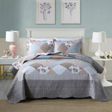 MarCielo 3 Piece Printed Quilt Set Lightweight Bedspread Set B75