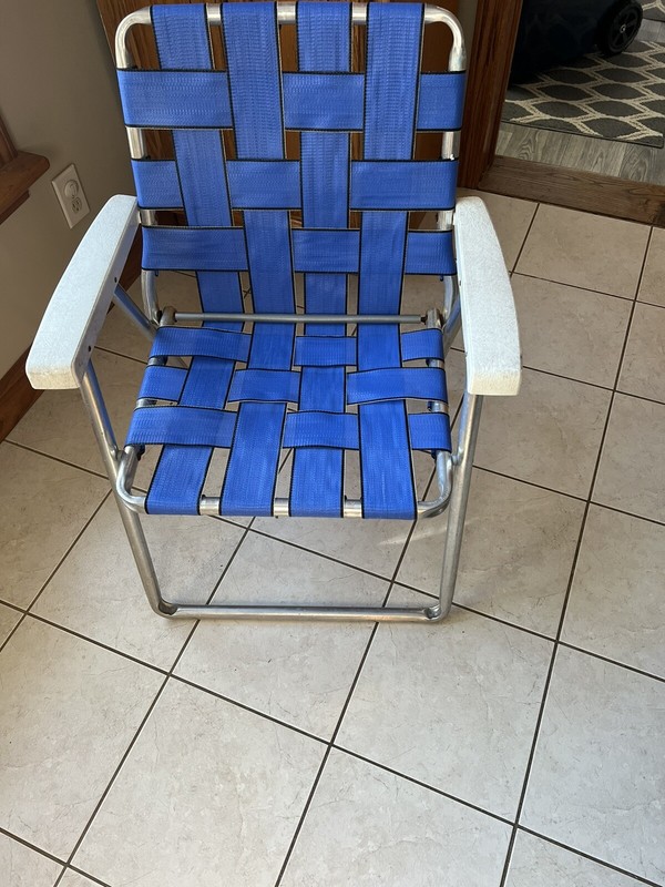 Vintage Blue Folding Aluminum Lawn Chair