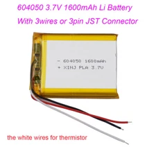 3.7V 1600mAh 5.92Wh Li Li-ion Battery 604050 JST 3Pin Connector NTC Thermistor