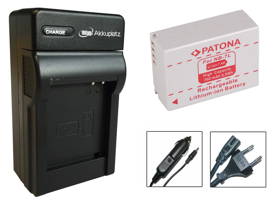 AKKUNAUT Akku + Ladegerät für Canon PowerShot G10, G11, G12, SX30 IS - NB-7L