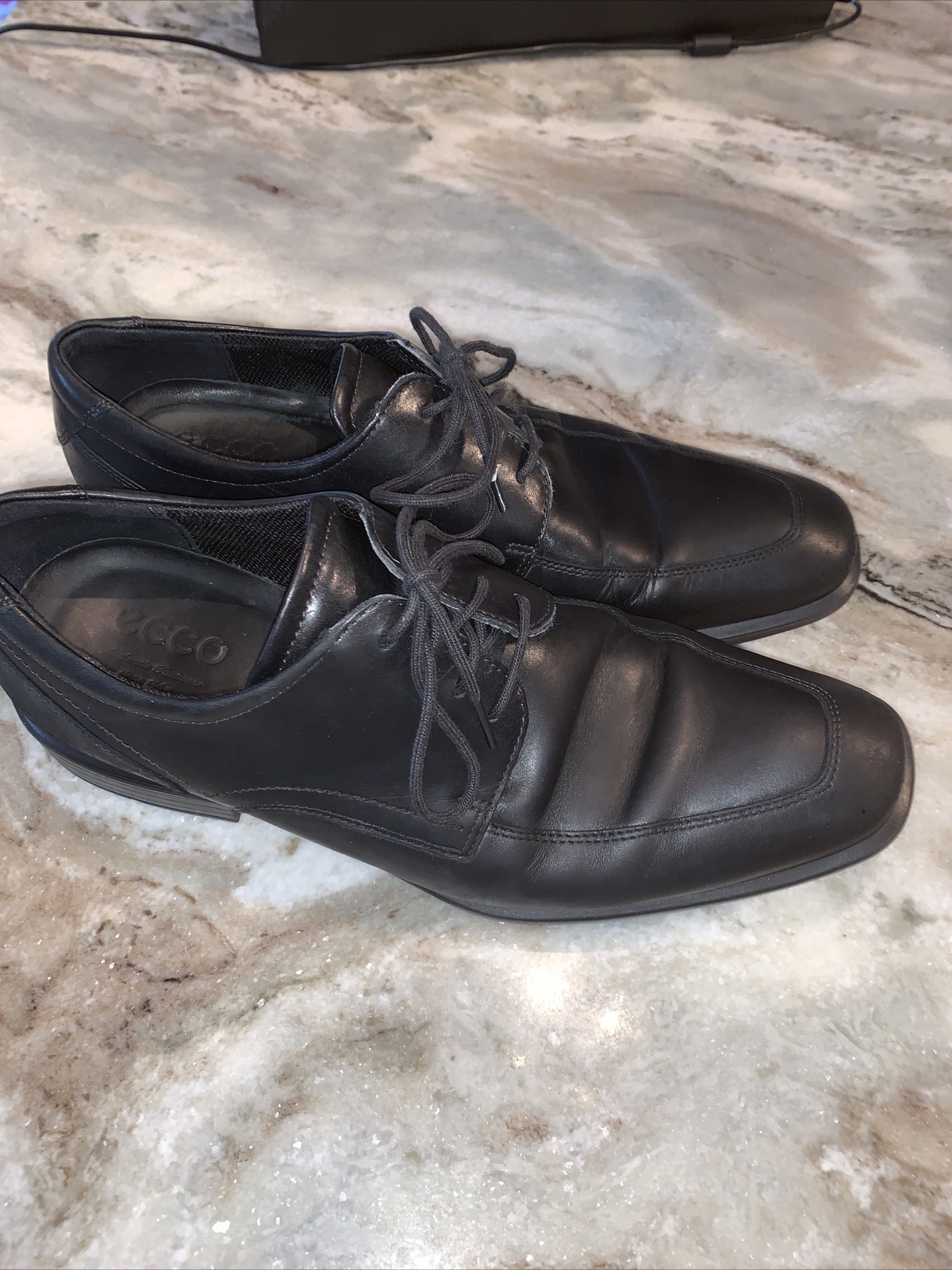 SAOLA ECCO scarpe eleganti Oxford in pelle nera punta quadrata uomo taglia US 9 EU 43 EUC