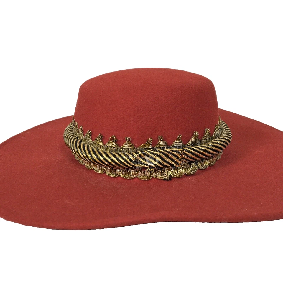 Precioso sombrero de lana de fieltro rojo con adornos dorados DE COLECCIÓN Whittall & Shon Doeskin Foto 3 de 4