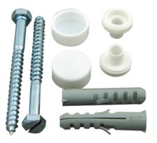 Toilet Pan Floor Fixing Screws With White Cover Caps and Plastic Plugs