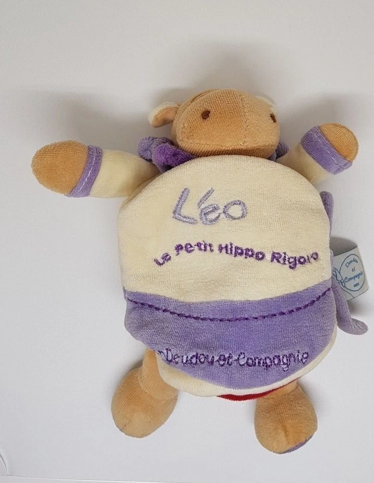 Peluche hippopotame Léo DOUDOU ET COMPAGNIE Le petit hippo rigolo livre  violet