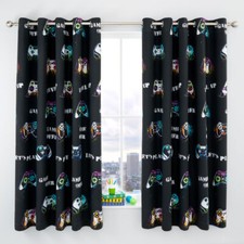 Catherine Lansfield Game Over Reversible Eyelet Curtains, Black, 66 x 72 Inch