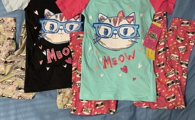 Girls Pajamas Size Small 6/7 Chili Peppers Brand NEW WITH TAGS 2 SETS Cute Cats