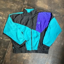 PUMA Men’s XL Black Teal Purple Colorblock Windbreaker Jacket 90s 80s Surf Retro