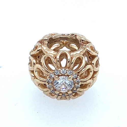 Pandora 14K Gold Floral Brilliance Flower Cutout Cubic Zirconia Bead Charm