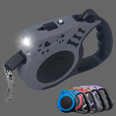 Automatic Retractable Dog Leash with Flashlight LED Glowing at Night Walking Lea