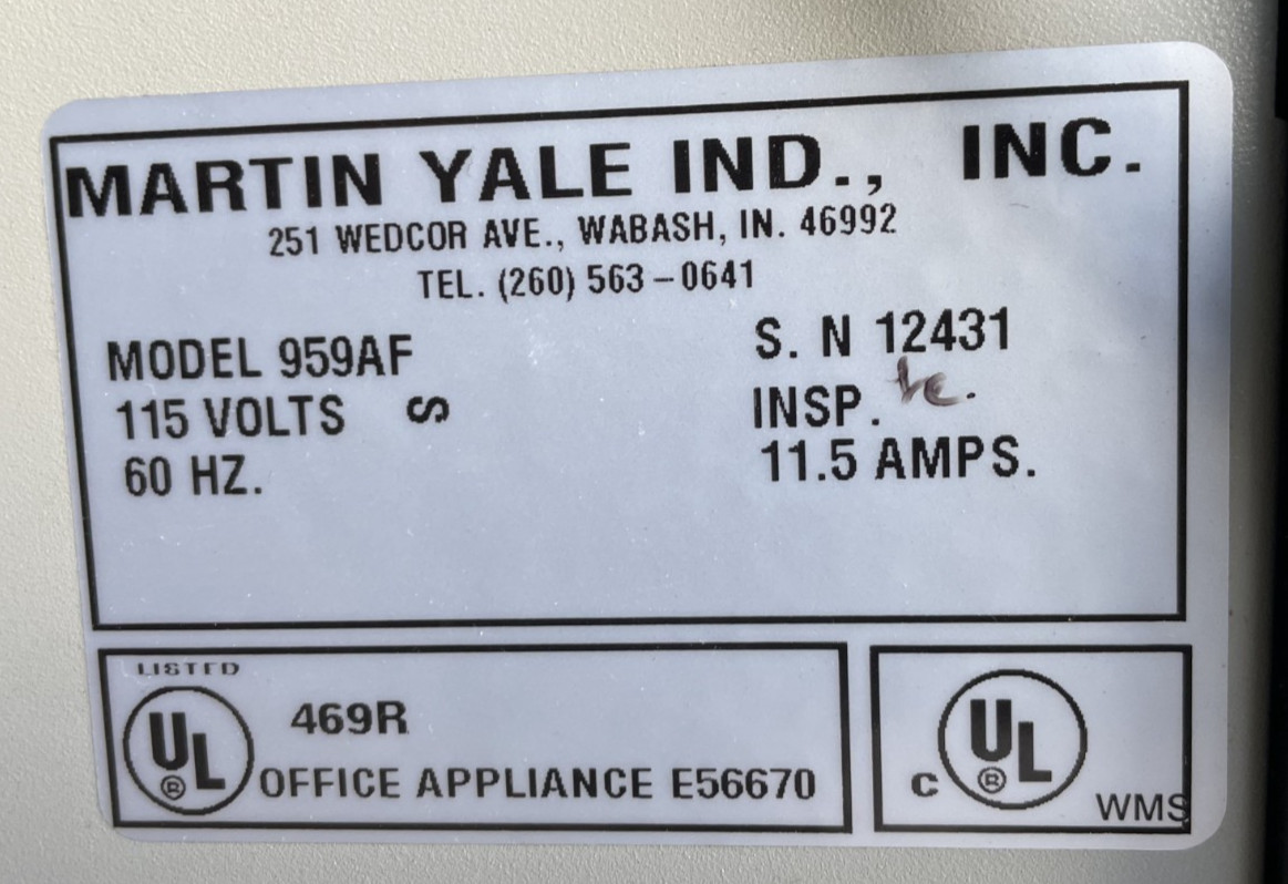 Martin Yale 959AF Air-Feed AutoFolder Paper Folder