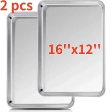 2PCS Stainless Steel Cookie Sheet Baking Pan Oven Tray Commercial Baking Sheet