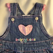 Vintage Y2K Girl 12 Months Baby Guess Dress Denim Jumper Colorful Ruffles 