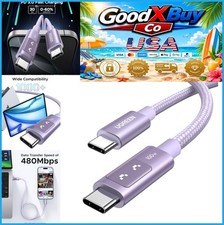 100W USB C to USB C Cable 10ft LED Display Fast Charging Nylon Braided Purple