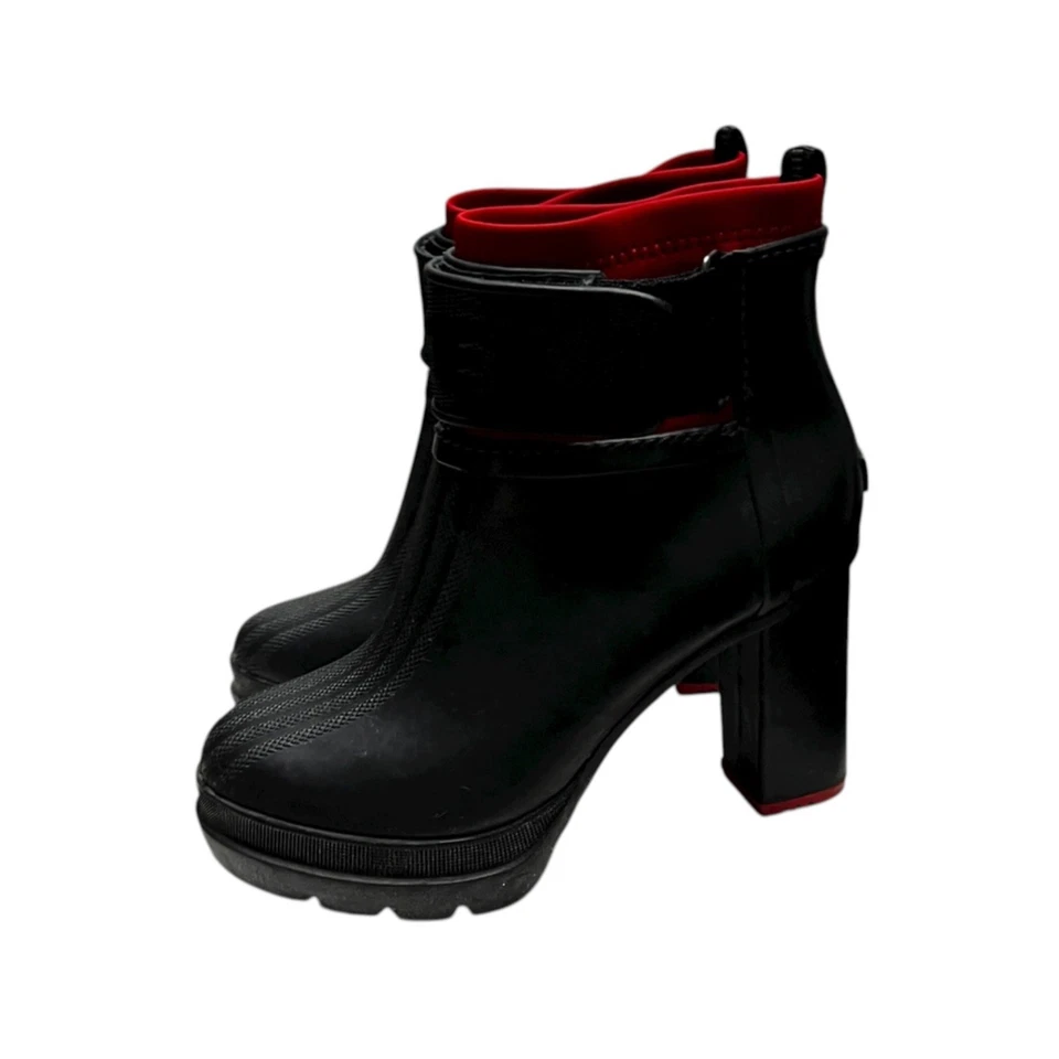 Bota de lluvia Sorel Medina III negra plataforma tacón alto para mujer talla 7 acento rojo Foto 2 de 4